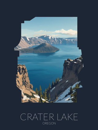 Crater Lake National Park silhouette artwork illustration