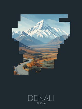 Denali National Park silhouette artwork illustration