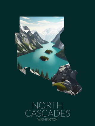 North Cascades National Park silhouette artwork illustration