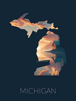 Michigan state silhouette artwork illustration